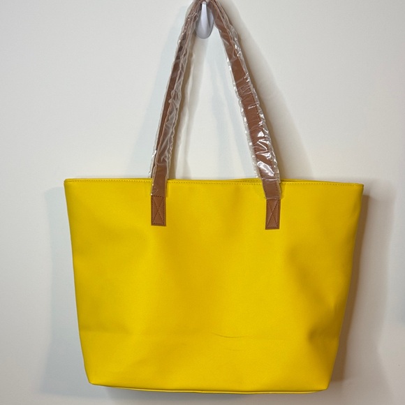 Yellow Tote Bag with Brown Handles - Picture 2 of 7
